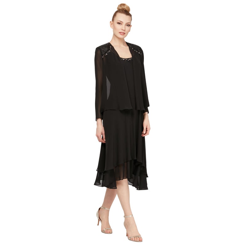 S.L. Fashions Women's Mother of The Bride Dress with Embellished Neckline & Shoulder, Wedding Guest, Black, 14 - Image 1